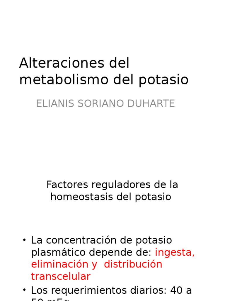 Alteraciones en el Metabolismo del Potasio | PDF | Potasio | Dieta y ...