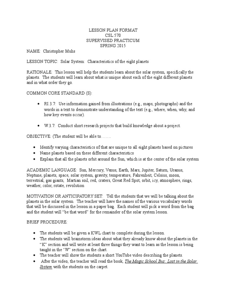 Solar System Lesson Plan Overview | PDF | Solar System | Planets