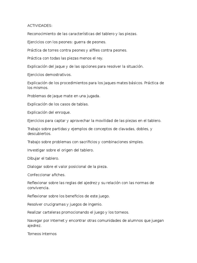 Actividades de Ajedrez para Niños 3-4 Años | PDF