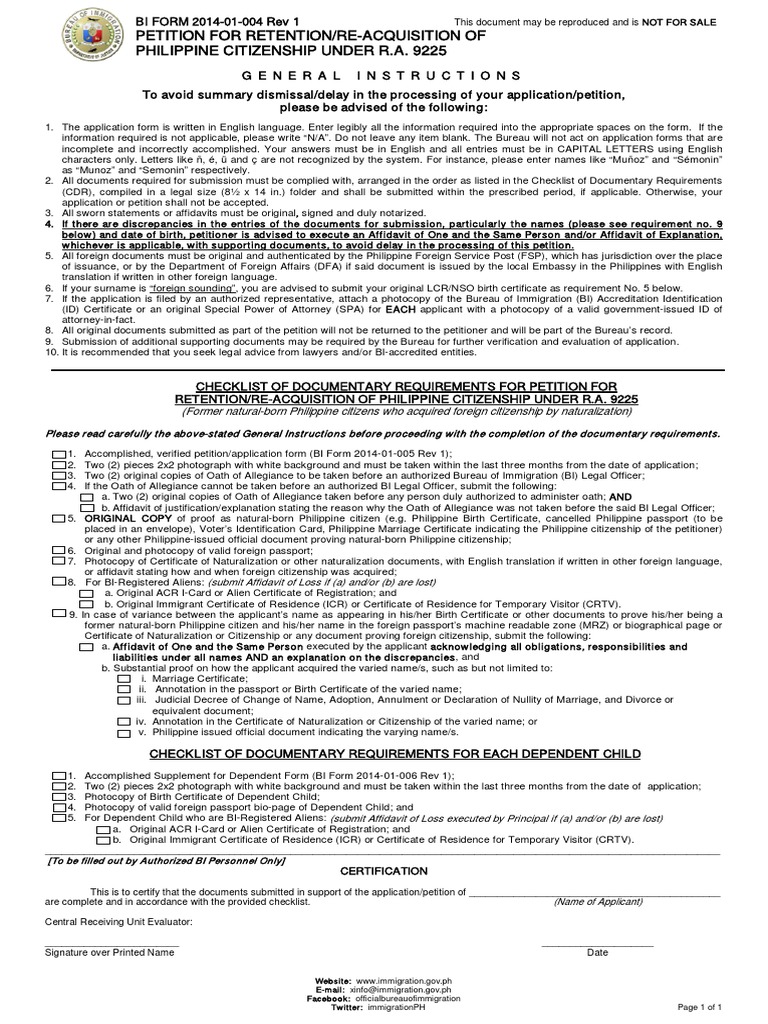 Dual Citizenship Checklist | PDF | Naturalization | Birth Certificate