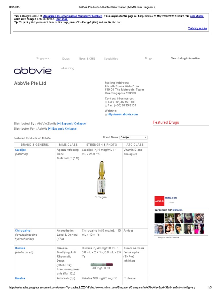 AbbVie Products & Contact Information MIMS PDF Medical Treatments
