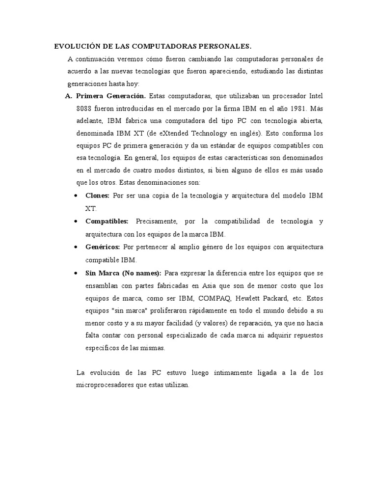 Evolución de Las Computadoras Personales | PDF | Compatibles con PC Ibm ...