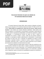 Documento Orientador da 15 Conferência Nacional de Saúde
