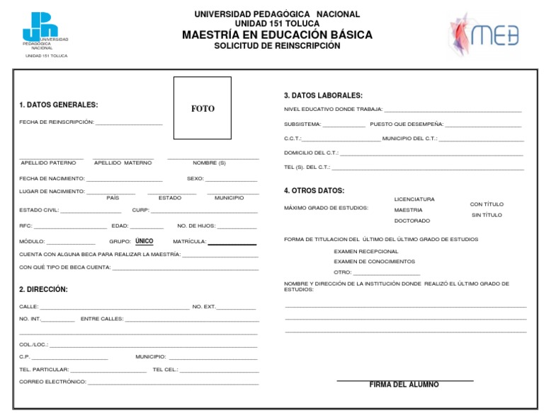 Formulario Formato Reinscripcion MEB