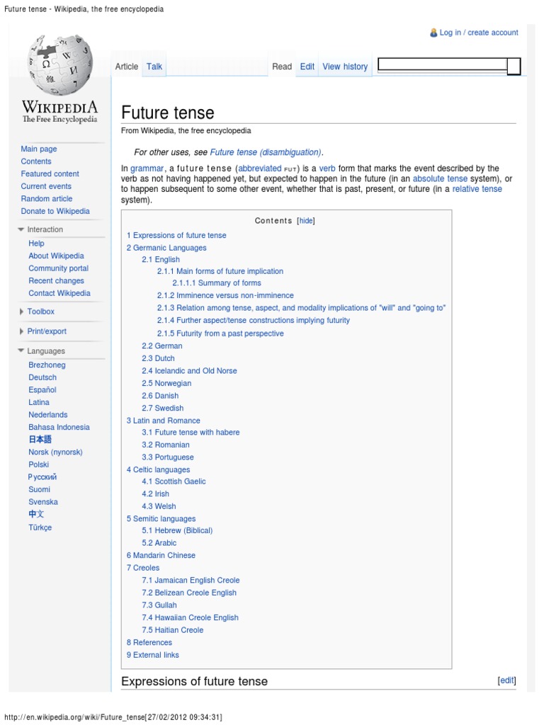 Future Tense Wikipedia The Free Encyclopedia Perfect Grammar Grammatical Tense