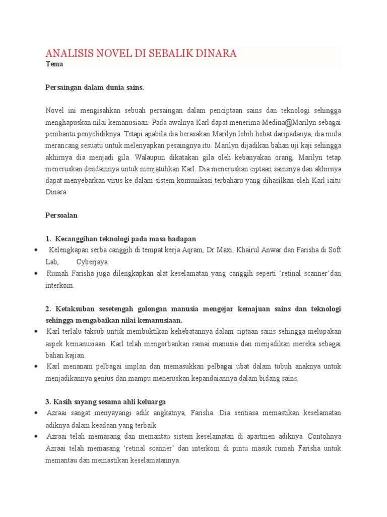 Analisis Novel Di Sebalik Dinara