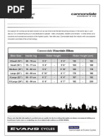 Cannondale Mountain Bike Sizing Chart