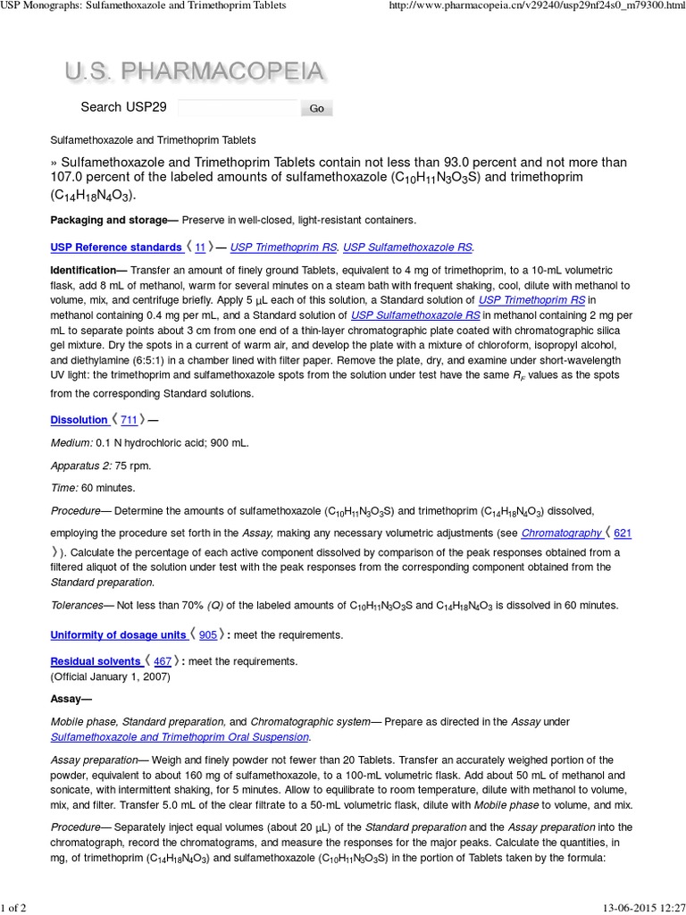 USP Monographs Sulfamethoxazole and Trimethoprim Tablets