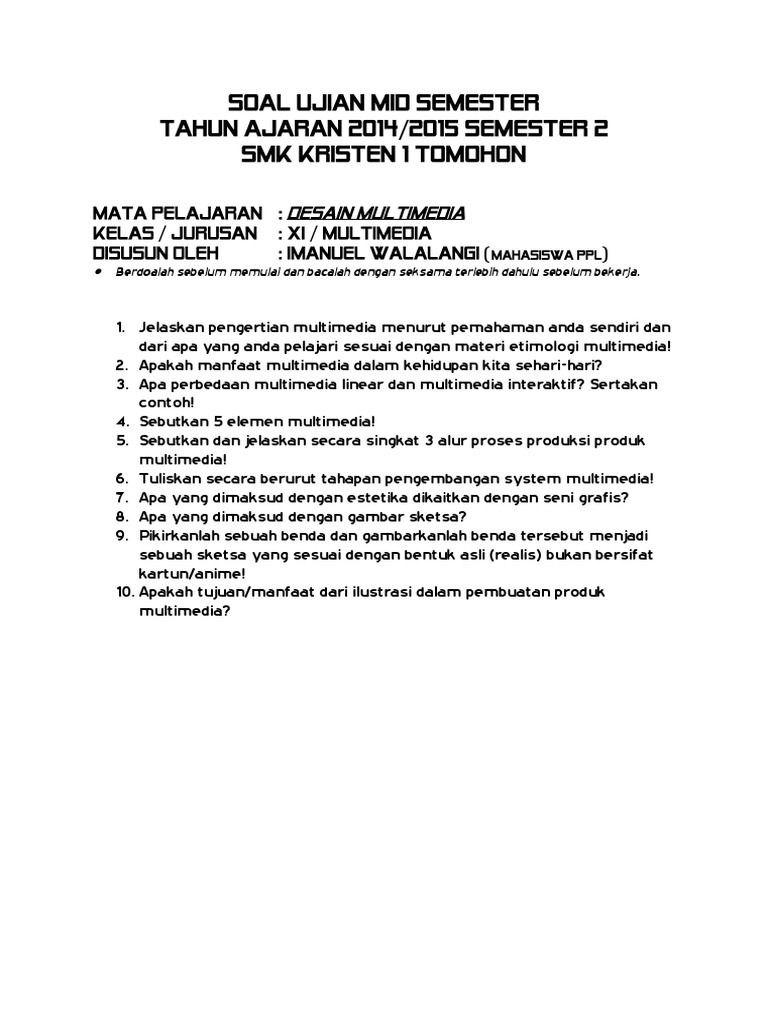  Soal  Ujian  Mid Semester Desain Multimedia  Xi 