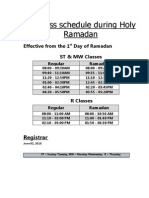 UG Class Schedule During Holy Ramadan: Effective From The 1 Day of Ramadan