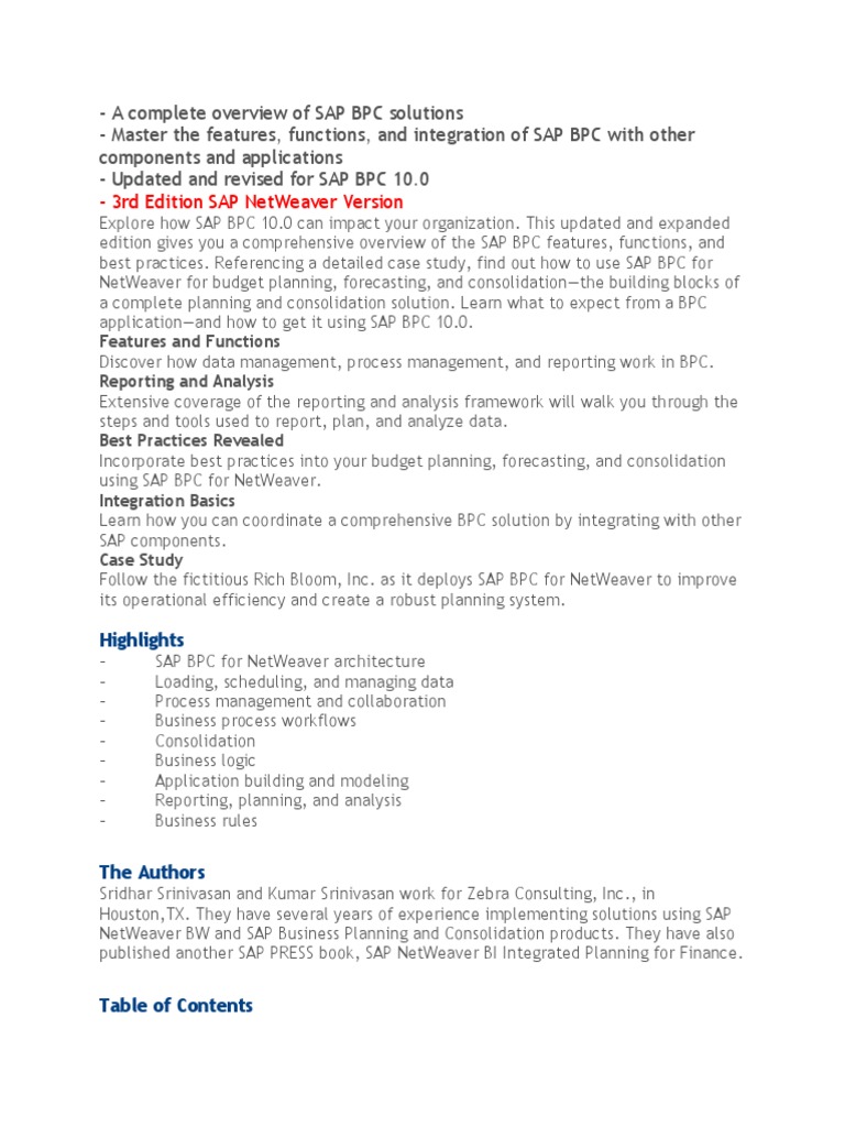SAP BPC 10.0 for Business Planning | PDF | Computers