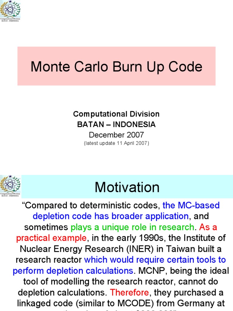 Monte Carlo Burnup Code Overview | PDF | Isotope | Neutron