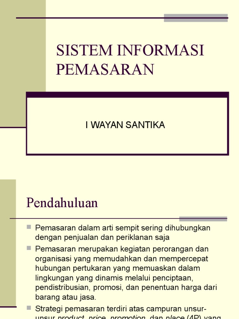 Sistem Informasi Pemasaran Sistem Informasi Pemasaran