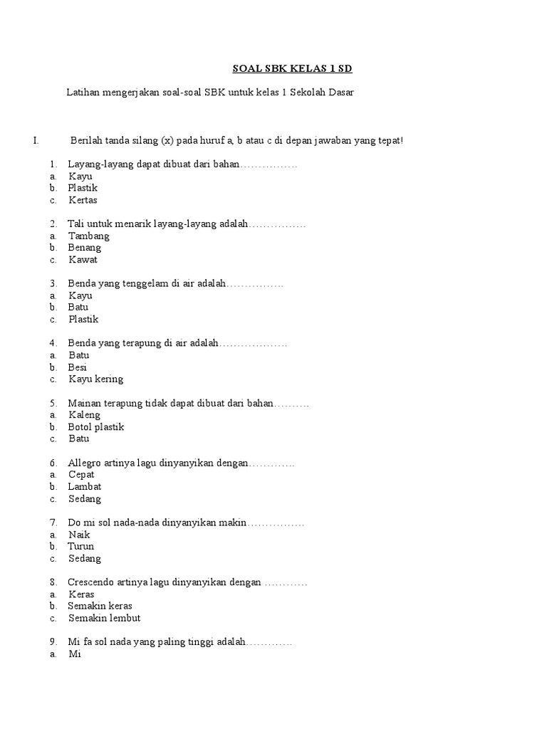 SOAL SBK KELAS 1 SD
