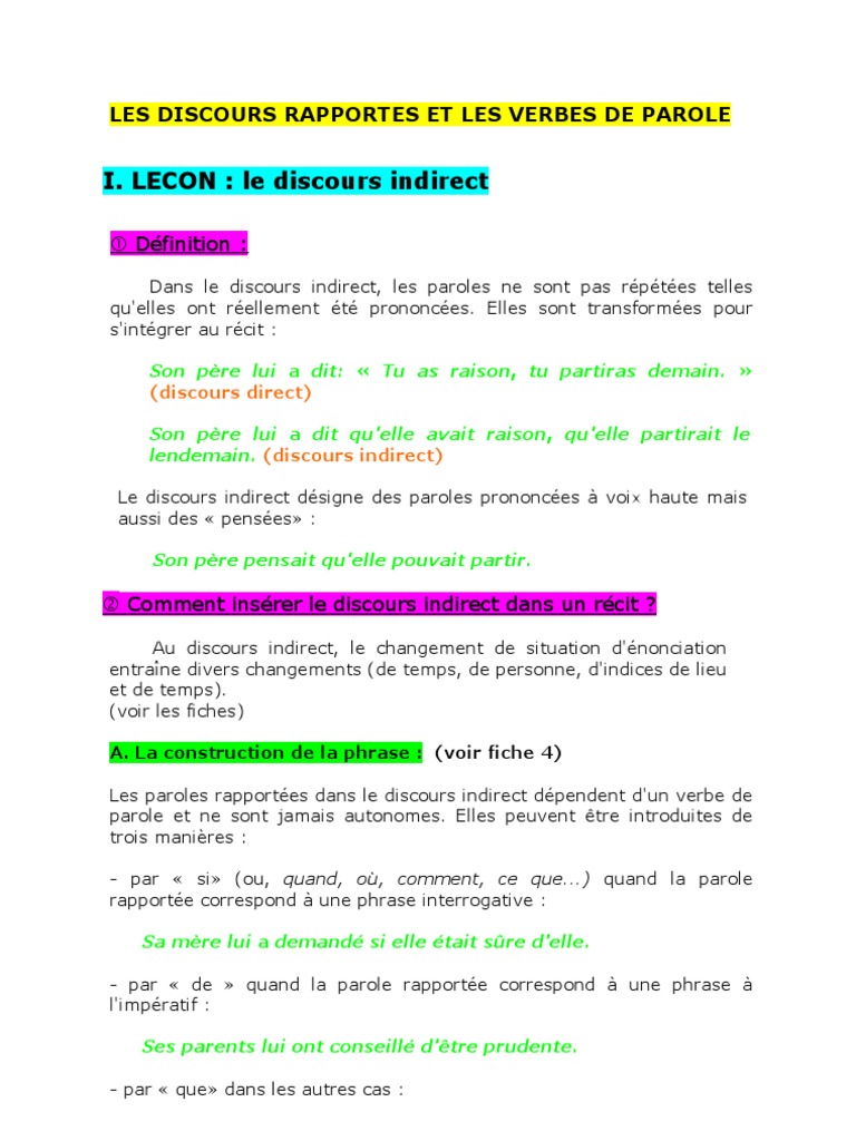 4° Exercices OL Discours rapportés  Phrase  Verbe