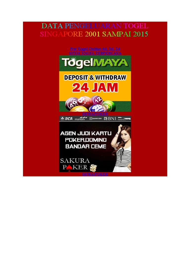 Data Pengeluaran Togel Singapore 2001 Sampai 2015