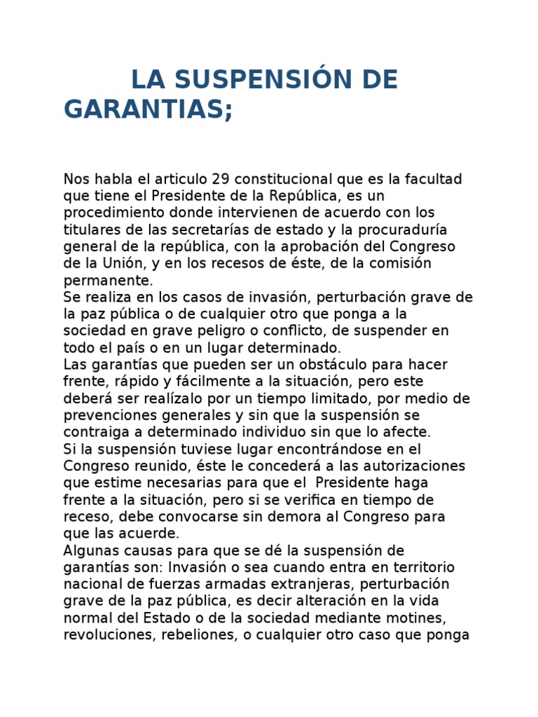 La Suspensión de Garantias | PDF | Derecho