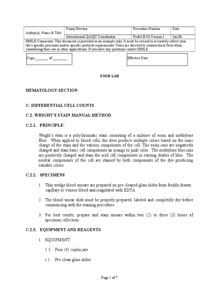 Wrights Stain Diff Quick Manual Meth | PDF | Staining | Fixation ...