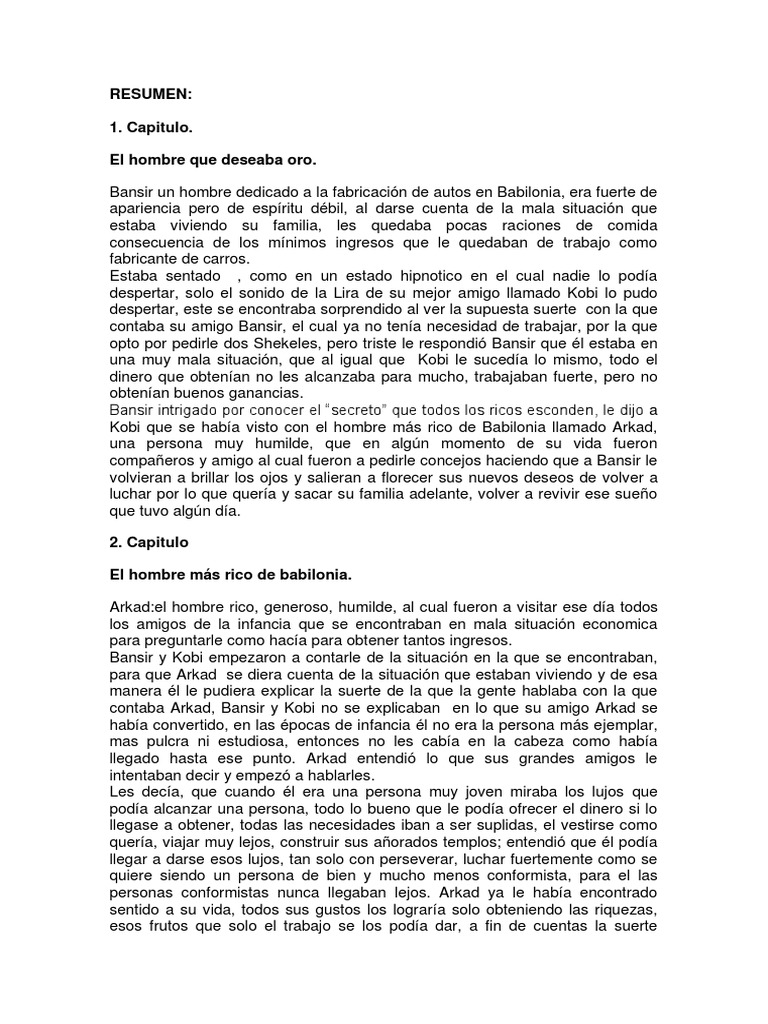 RESUMEN El Hombre Mas Rico Babilonia Babilonia