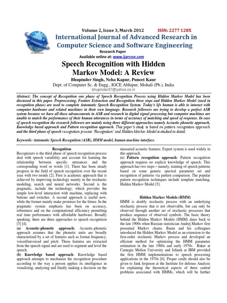 Speech Recognition With Hidden Markov Model: A Review | PDF | Speech ...