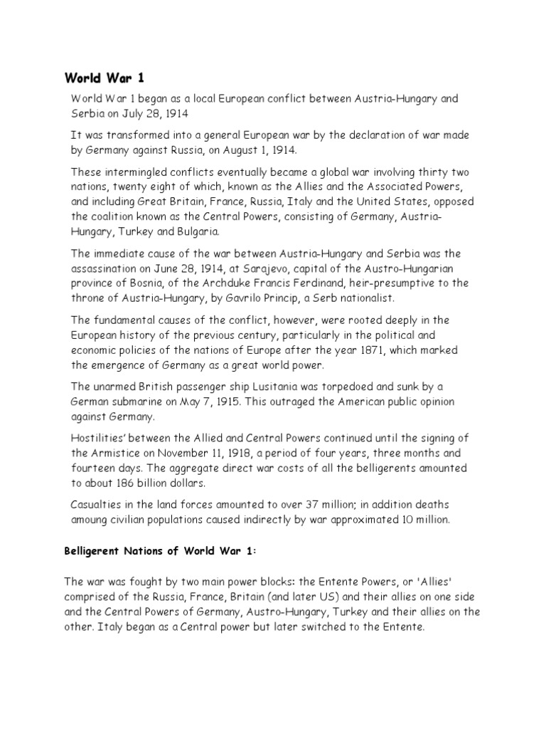 World War 1 | PDF | World War I | Austria Hungary