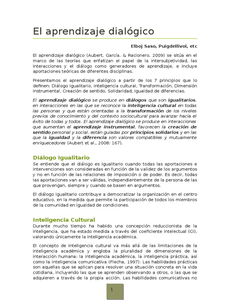 Aprendizaje Dialógico y Transformación Social | PDF | Aprendizaje ...