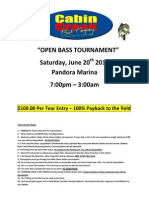 "Open Bass Tournament" Saturday, June 20 2015 Pandora Marina 7:00pm - 3:00am