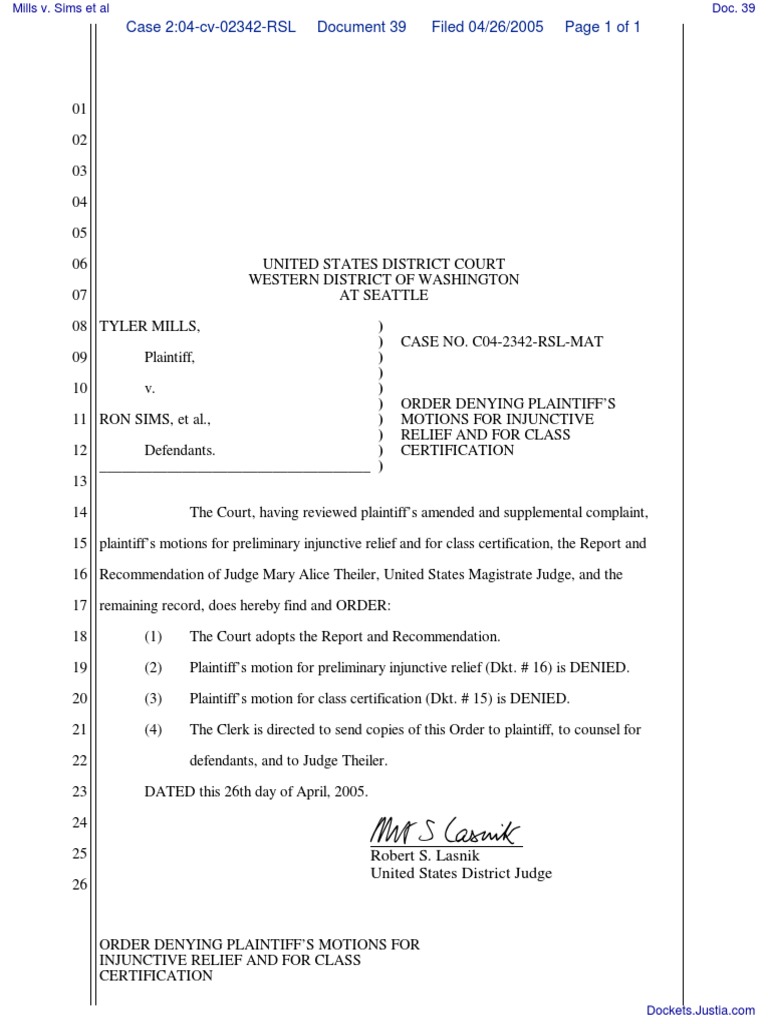 Court Denies Injunctive Relief & Class Certification | PDF | Class ...
