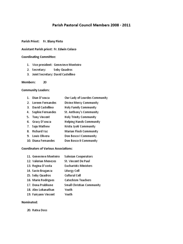 Parish Pastoral Council Members 2008-2011 | PDF