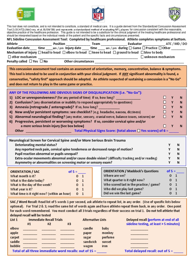 NFL Concussion Assessment Tool PDF Concussion Nervous System