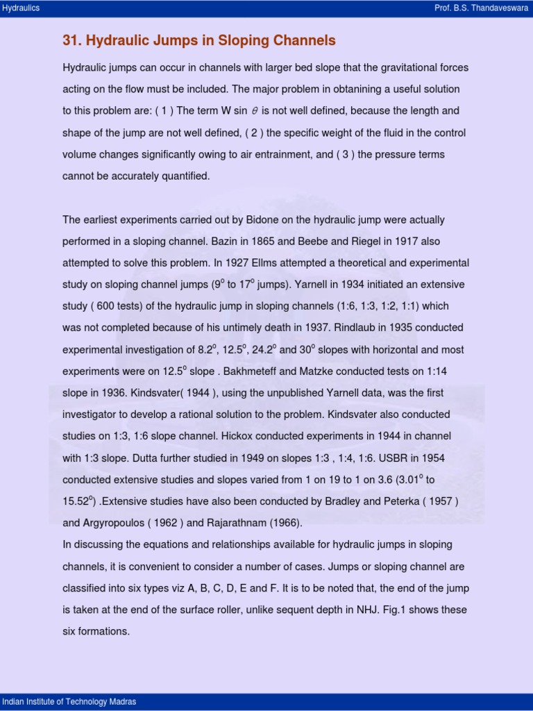 Hydraulic Jumps in Sloping Channels Thandaveswara PDF Classical