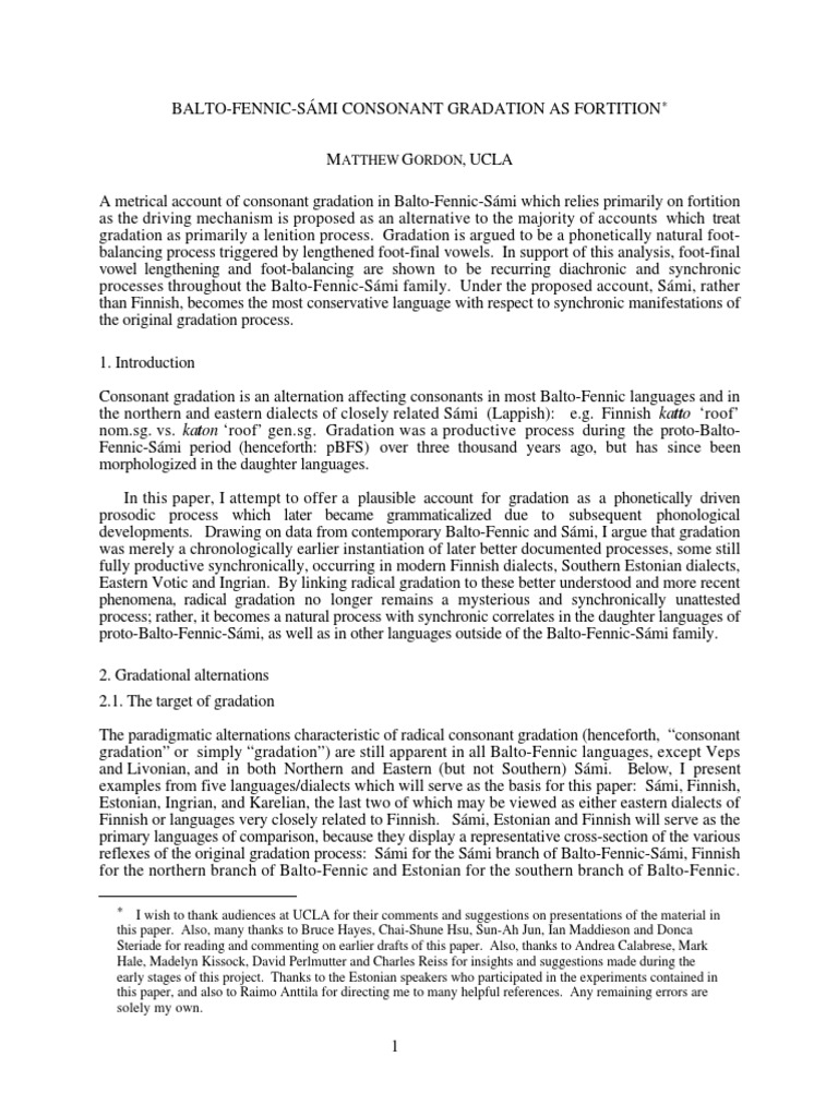 Balto-Fennic-Sámi Consonant Gradation As Fortition | PDF | Syllable ...