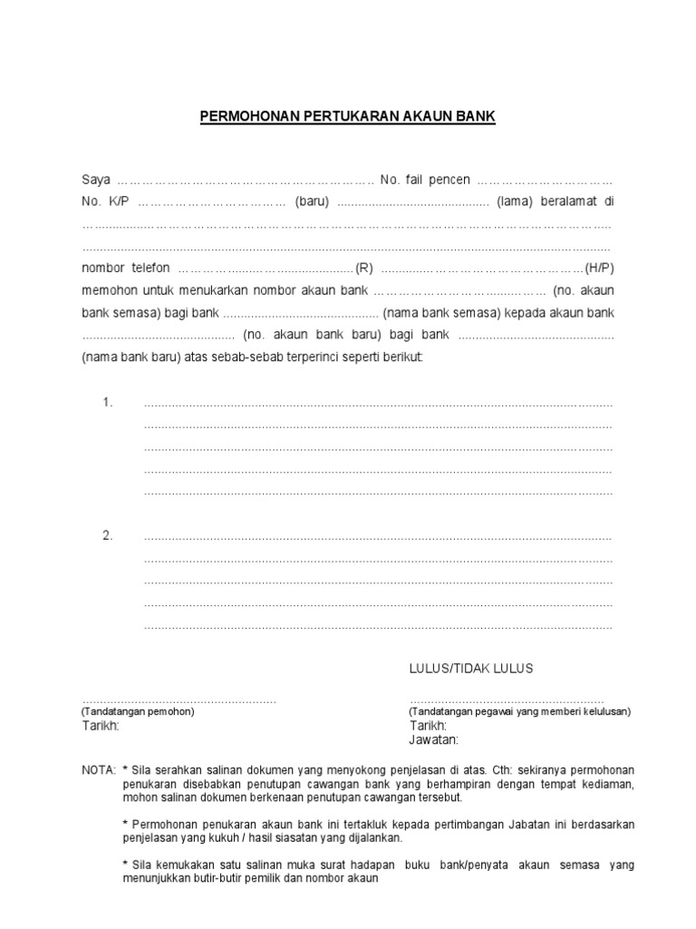 Permohonan Pertukaran Akaun Bank Pdf