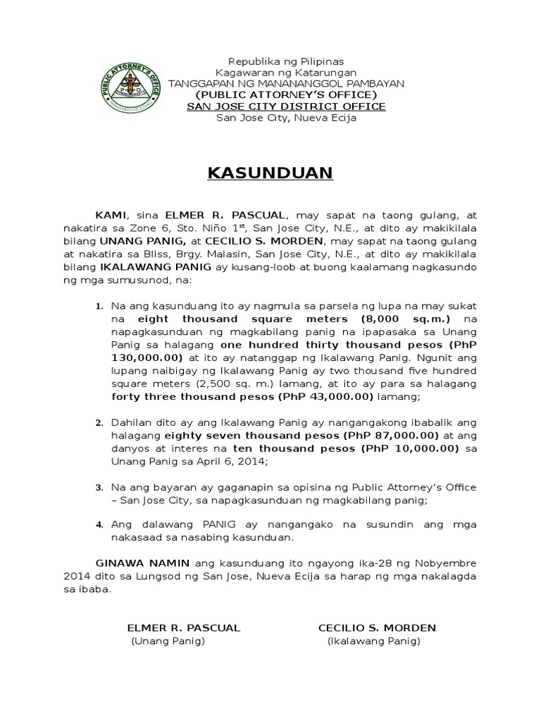 Kasunduan Format Sangla Agreement Sample : Halimbawa Ng Kasunduan Legal