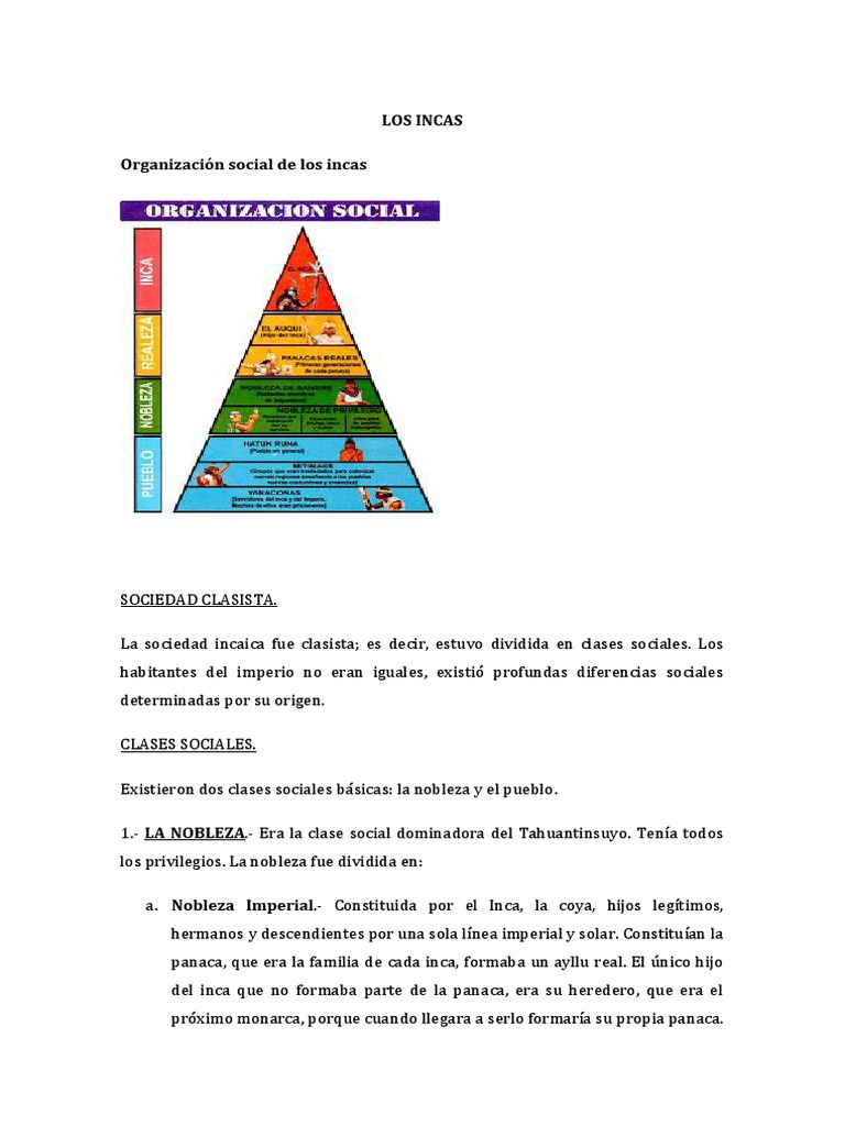 Organización Social de Los Incas y Cañaris Imperio Inca