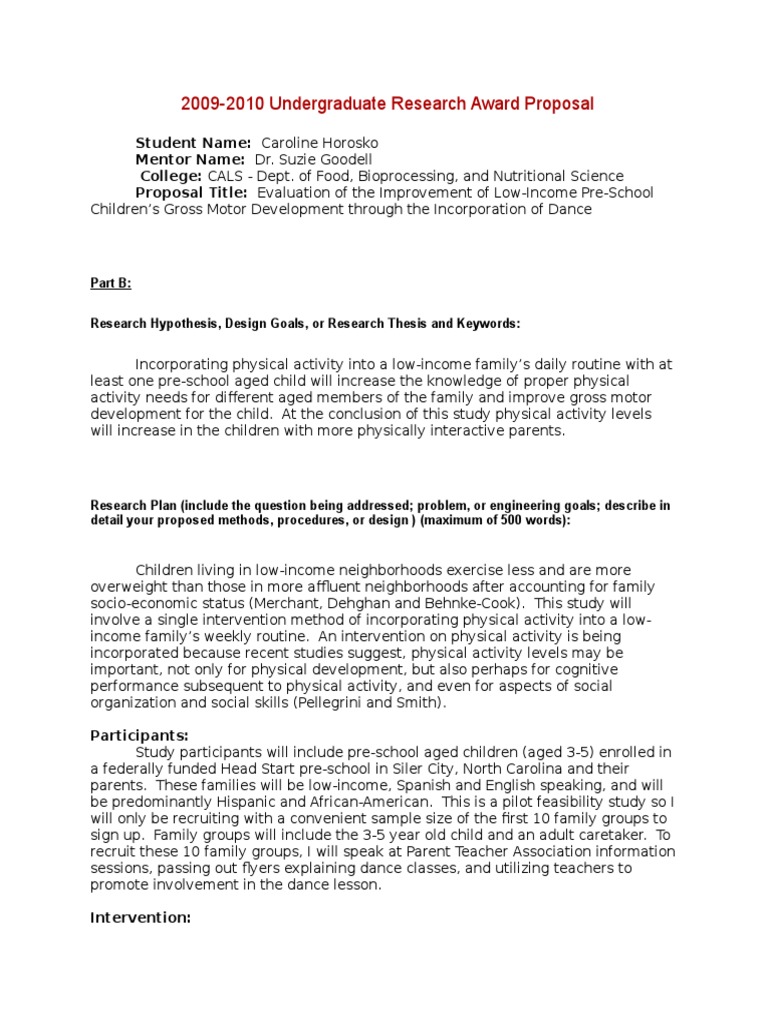 Grant Proposal2 PDF Physical Exercise Preschool