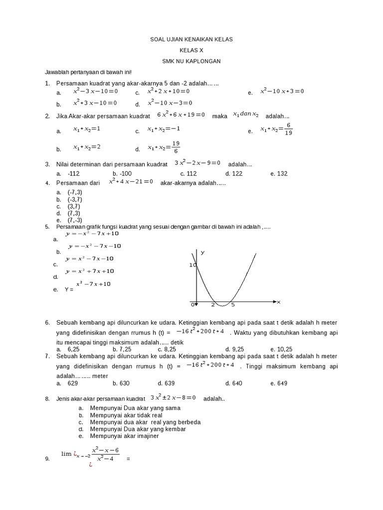 Soal Mtk Smk Kelas 12