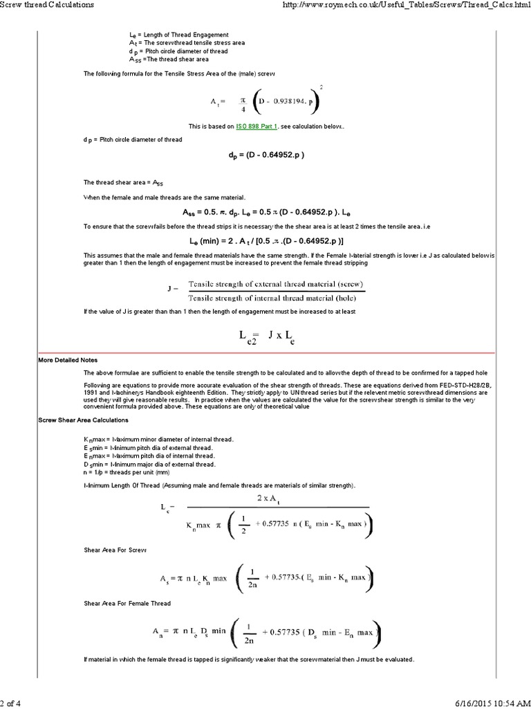 Tap Screw Calculations PDF