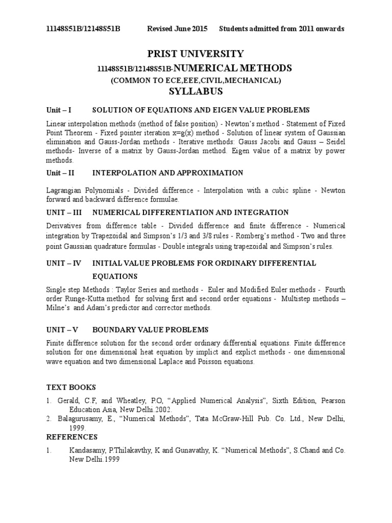 Numerical Methods Syllabus Overview | PDF | Numerical Analysis | Finite ...
