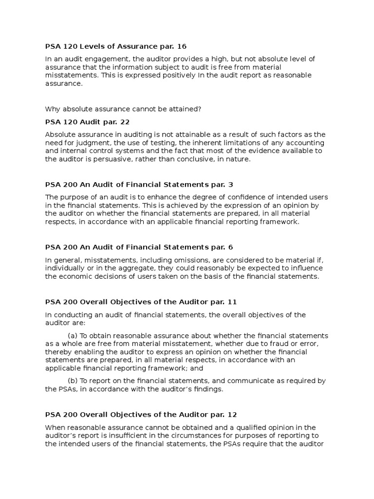 PSA Notes | PDF | Financial Audit | Auditor's Report
