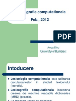 Lexicografie Computationala Feb., 2012: Anca Dinu University of Bucharest