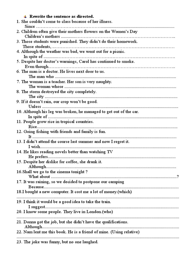 Sentence Rewriting Exercises | PDF | Teaching Methods & Materials ...