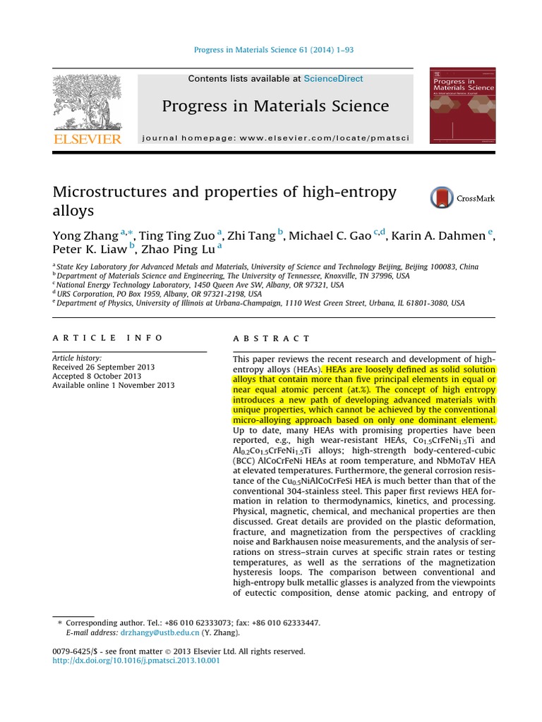 Microstructures and Properties of High-Entropy Alloys | PDF | Entropy ...