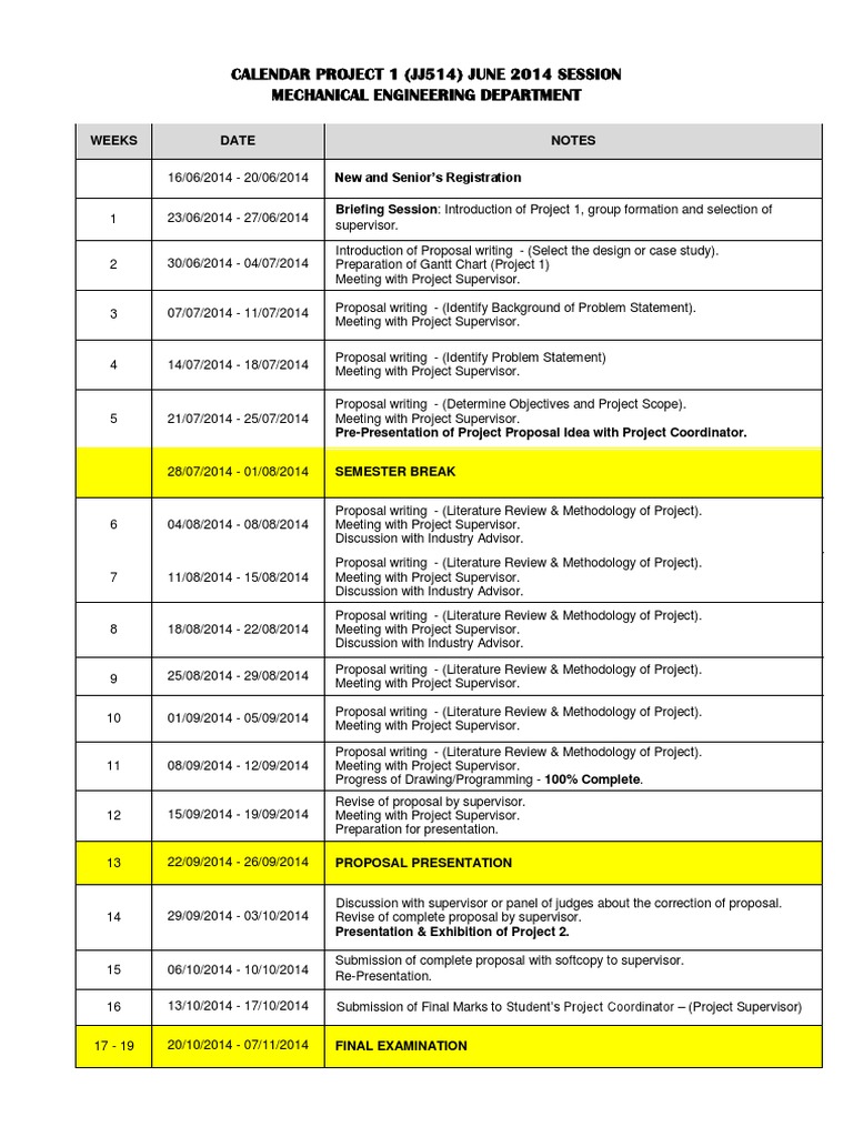 Mechanical Engineering Project Calendar | PDF | Business