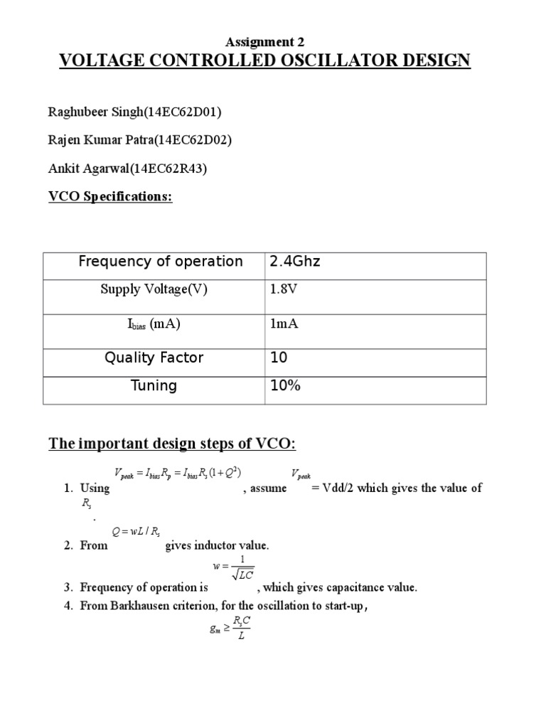 Voltage Controlled Oscillator Design: VCO Specifications | PDF