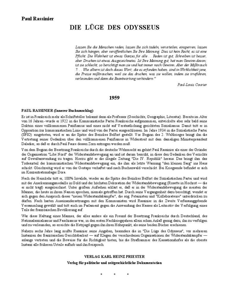 Die Lüge Des Odysseus (Paul Rassinier) | PDF