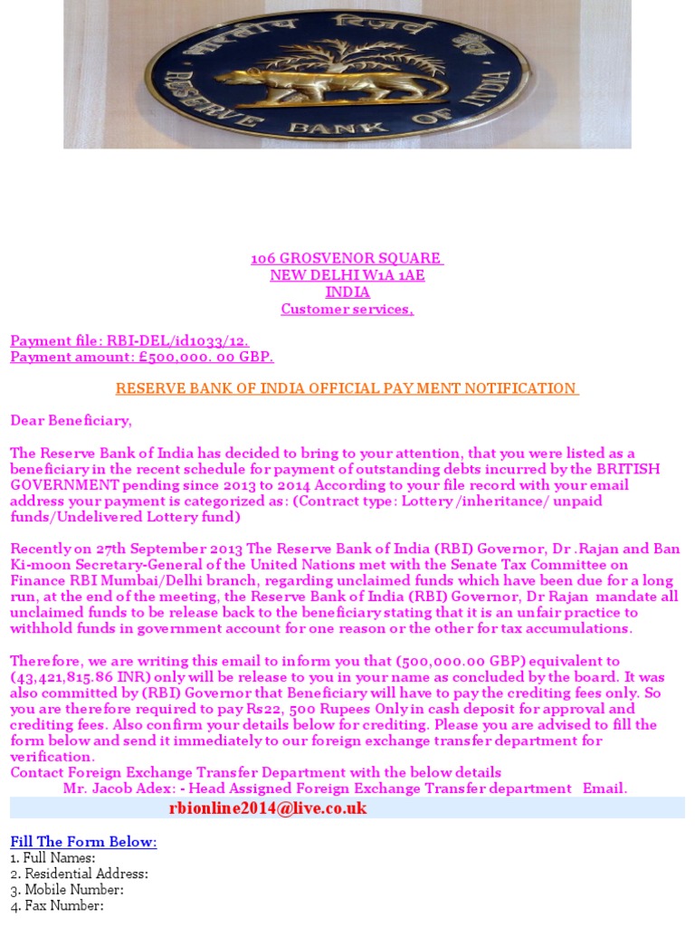 RBI Payment Notification for Beneficiaries | PDF | Law