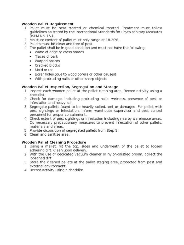 Wooden Pallet Inspection and Cleaning Guide | PDF | Technology ...