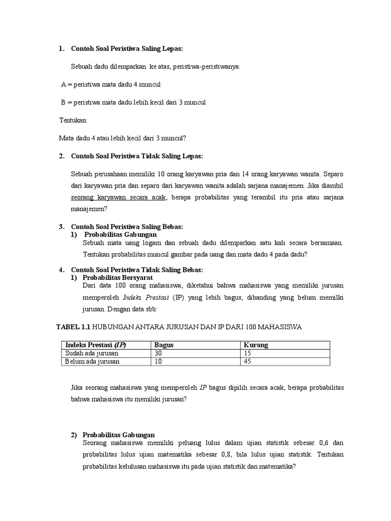 Contoh Soal Probabilitas Statistik