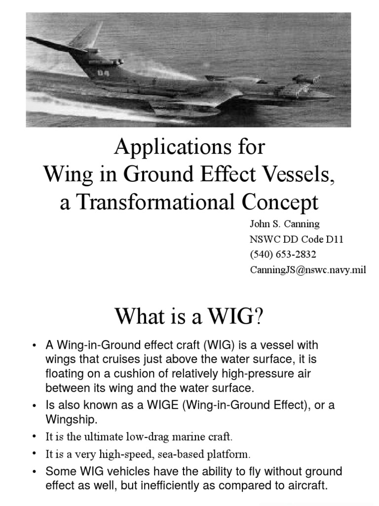 Applications For Wing in Ground Effect Vessels, A Transformational